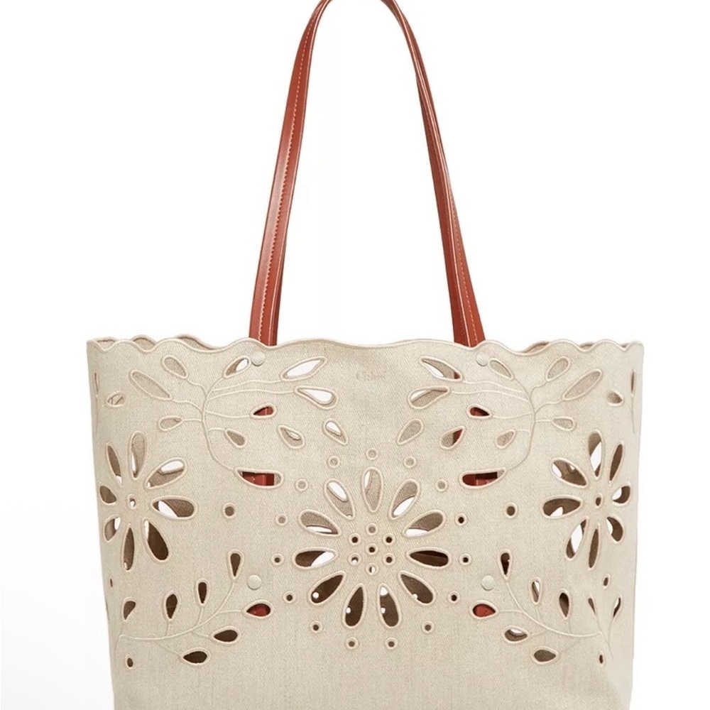 Chloé East-West Floral Linen Tote - EUC
